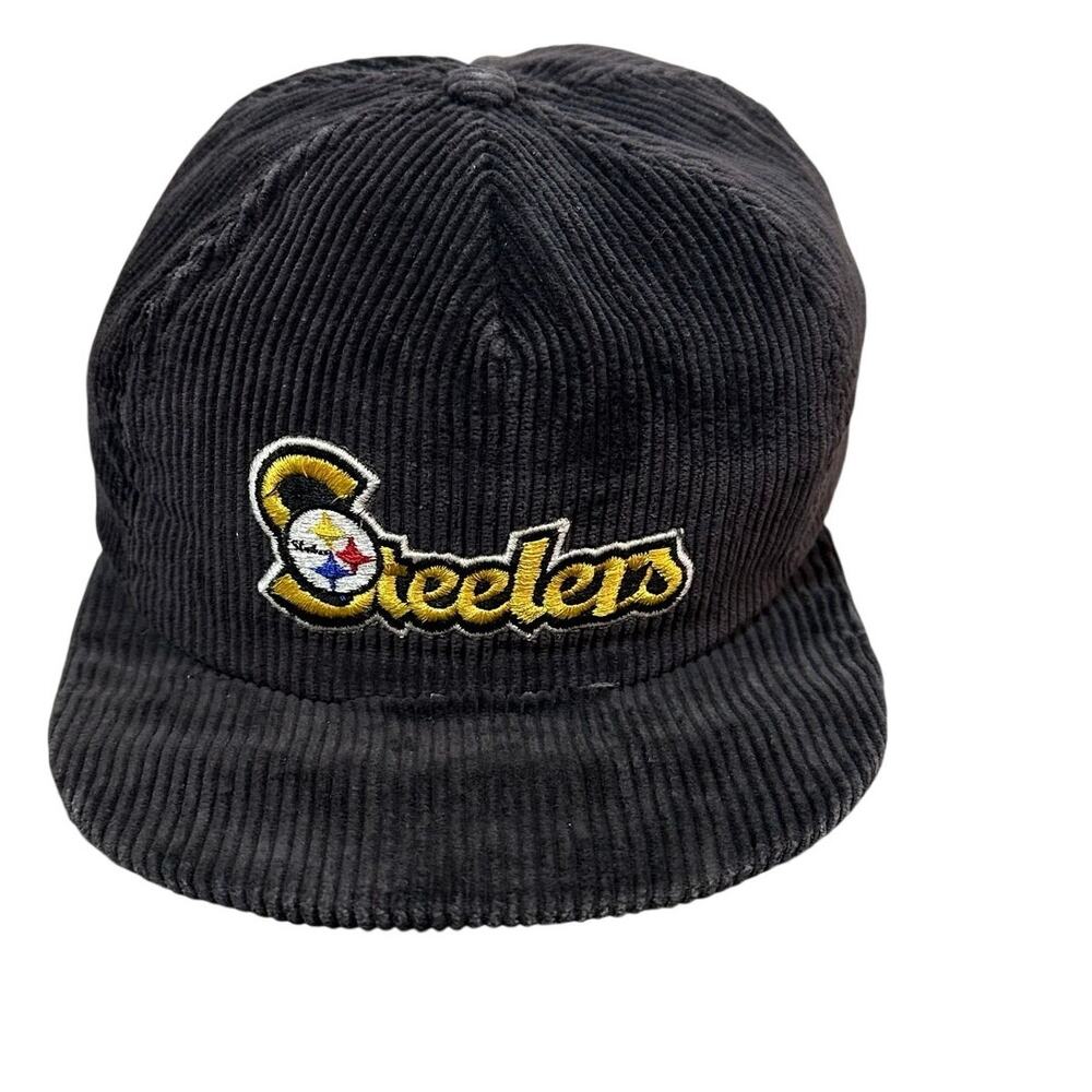 Vintage Pittsburgh Steelers Snapback Hat AJD USA Black Corduroy NFL 🖤💛